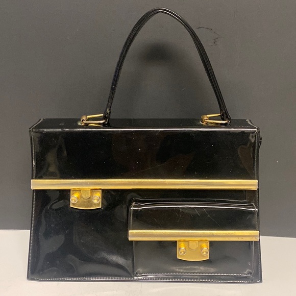 MEYER’S Black Vinyl Flap Satchel Expandable Purse - Picture 1 of 17